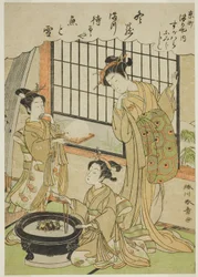 Die Kurtisane Sugawara aus dem Tsuruya-Haus und ihre Kamuro Namiji und Kashiko