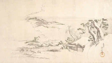 Schneebedeckte Landschaft mit grauen Wolken, ca. 1800