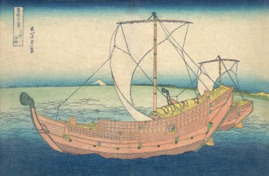Boote auf See vor Kazusa, aus der Serie "36 Ansichten des Berges Fuji", veröffentlicht 1831