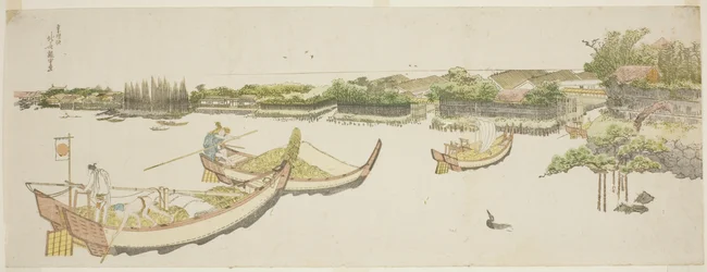 Boote transportieren Reis auf dem Sumida-Fluss