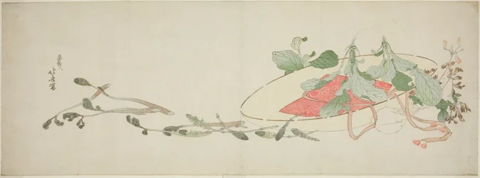 Blumen und Frühlingsgemüse in einem Hut