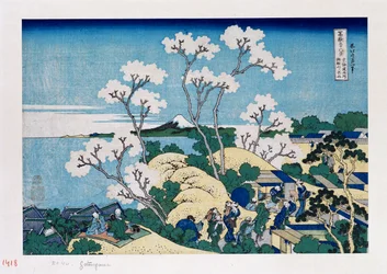 Der Fuji von Gotenyama bei Shinagawa am Tokaido, aus der Serie „Die sechsunddreißig Ansichten des Berges Fuji“