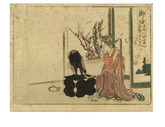 Goyu-Station auf dem Tokaido-Weg aus der Surimono Tokaido-Serie, ca. 1800-04 (Holzschnitt auf Papier)