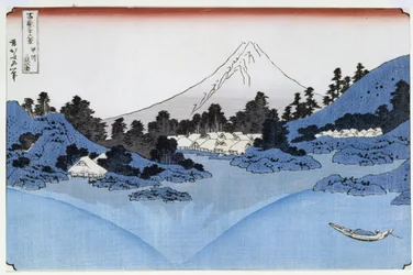 Der Berg Fuji spiegelt sich im See Misaica, aus der Serie 