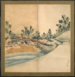 Berg Fuji und Enoshima, Edo-Periode, ca. 1825