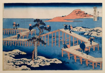 Alte Ansicht der Acht-Teil-Brücke bei Yatsuhashi in der Provinz Mikawa, aus der Serie „Bemerkenswerte Ansichten von Brücken in verschiedenen Provinzen“