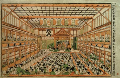 Original-Perspektivbild des Großen Kabuki-Theaters in Edo