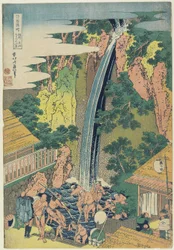Roben-Fälle bei Oyama in der Provinz Sagami, ca. 1833 (Farbholzschnitt)