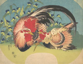 Hahn, Henne und Küken mit Spinnenblume, ca. 1830-33