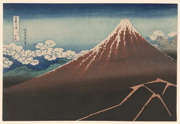 Regen unter dem Gipfel (Sanka hakuu), aus der Serie "Sechsunddreißig Ansichten des Berges Fuji (Fugaku sanjurokkei)"