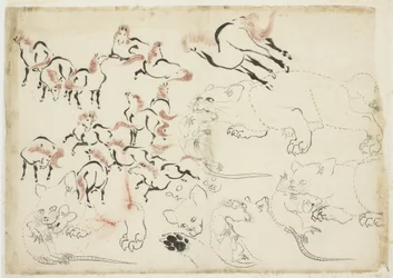 Studien von Pferden, Katzen und Ratten (aus "Hokusai Manga"), um 1815-1849