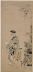 Zwei Unterhalter spazieren am Neujahr, Edo-Periode, ca. 1798-1801