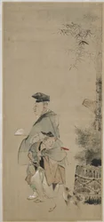 Zwei Unterhalter spazieren am Neujahr, Edo-Periode, ca. 1830-32