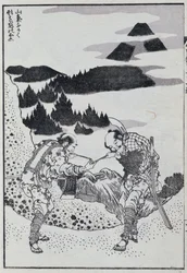 Zwei Männer, aus einem Manga (Farbholzschnitt)