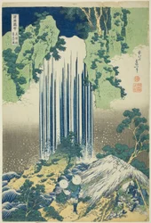 Yoro-Wasserfall in der Provinz Mino (Mino no kuni Yoro no taki), aus der Serie Rundgang zu den Wasserfällen in verschiedenen Provinzen (Shokoku Takimeguri)