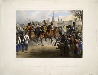 Nikolaus I. von Russland als Oberst des 9. Husarenregiments "Graf Nadasdy" auf dem Glacis in Wien am 30. Dezember 1845