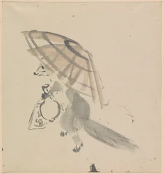 Fuchs mit Karaffe und Sonnenschirm