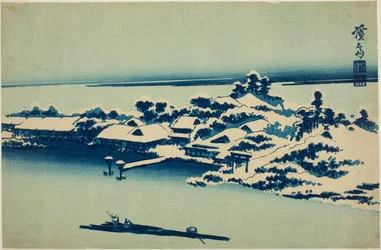 Schnee auf dem Sumida-Fluss