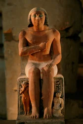 Bemalte Kalkstein-Statue von Kai mit eingelegten Kristallaugen und seinen Kindern, 2002