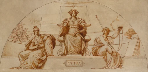Cartoon für Wandgemälde des Minnesota State Capitol, "Institut der Gerechtigkeit"