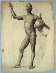 Aktstudie eines Mannes mit einem Stab