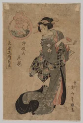 Kurtisane mit Sake-Becher und Schriftrolle