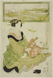 Rückkehrende Segel bei Yabase (Yabase kihan), aus der Serie "Modische acht Ansichten von Omi (Furyu Omi hakkei)"