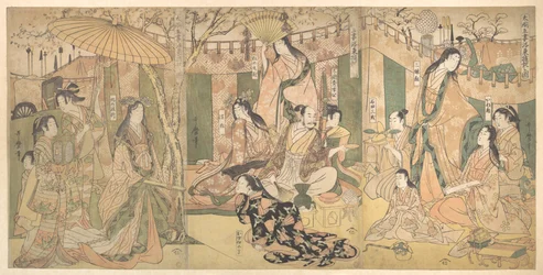 Ansicht der Vergnügungen des Taiko und seiner fünf Ehefrauen in Rakutō