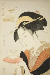 Wieder erscheinen: Naniwaya Okita, aus der Serie „Berühmte Schönheiten verglichen mit den sechs unsterblichen Dichtern“ ("Komei bijin rokkasen")