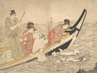 Bootsfahrt mit schwimmenden Kindern