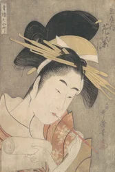 „Hanamurasaki von der Tamaya,“ aus der Serie Sieben Komachi der Vergnügungsviertel ..., ca. 1790