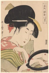 Spiegel, aus der Serie "Acht Ansichten von Teestuben an berühmten Orten (Meisho koshikake hakkei)"