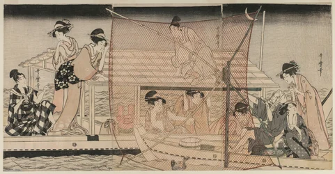 Netzfischen bei Nacht am Sumida-Fluss