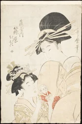 Shinohara aus dem Tsuruya, die Kamuro Wakaba und Chieda