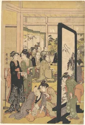 Der Künstler Kitao Masanobu entspannt sich bei einem Fest