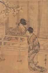 Die Dame von Rokujo wird von der Prinzessin Aoi besucht, ca. 1805