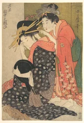 Die Oiran Yoso-oi, bei ihrer Toilette sitzend