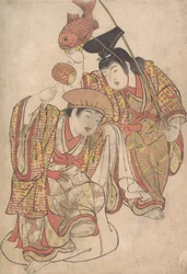 Jungen, die sich als Daikoku und Ebisu verkleiden