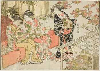 Kurtisanen von Tsuruya, aus dem Buch "Spiegel der schönen Frauen der Vergnügungsviertel (Seiro bijin awase sugata kagami)," Bd. 2