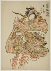 Betrachtung von Ahornblättern (Momijigari), aus der Serie "Tanzbräuche fesselnder Figuren (Adesugata odori fuzoku)"