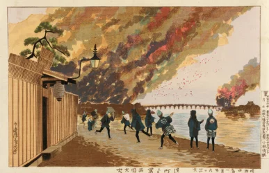 Großes Feuer bei Ryogoku von Hamacho aus gezeichnet, 26. Januar 1881