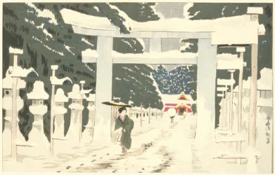 Starker Schneefall am Toshogu-Schrein in Ueno