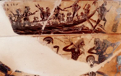 Landung von Theseus in Delos, Detail des Halses, oberes Register - 