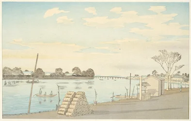 Fuji-Blick von der Fähre am Fluss Ōkawa