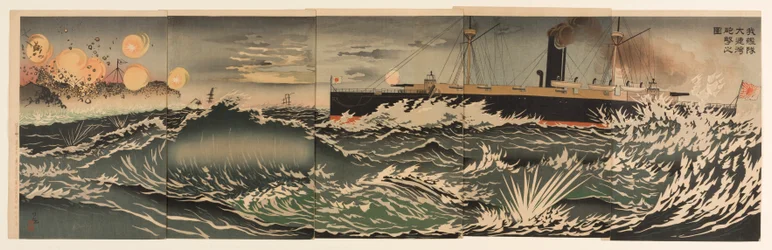Unsere Kriegsflotte bombardiert die Dalian-Bucht