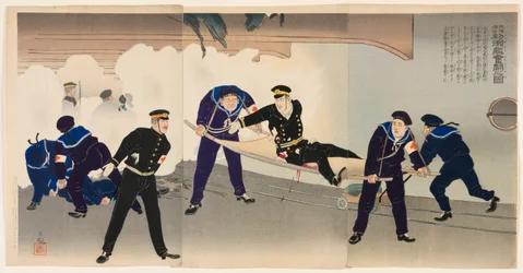 Harter Kampf auf dem Schlachtschiff Hatsuse im Hafen von Port Arthur