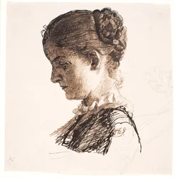 Die Schwester des Künstlers Elisabeth. Profil links. Flechtfrisur