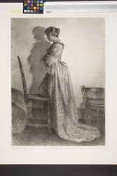 Marie Grubbe, kurz nach der Scheidung von Ulrik Frederik Gyldenløve. Ganzfigur im Profil nach links