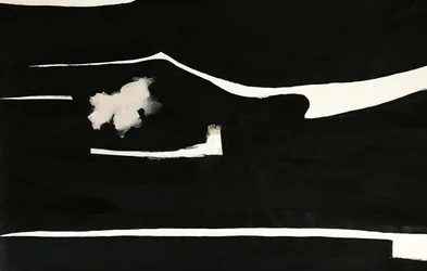 Schwarze Abstraktion mit rosa Blume