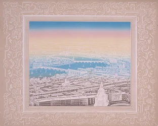 Luftaufnahme von London mit Waterloo Bridge und Blackfriars Bridge, um 1845